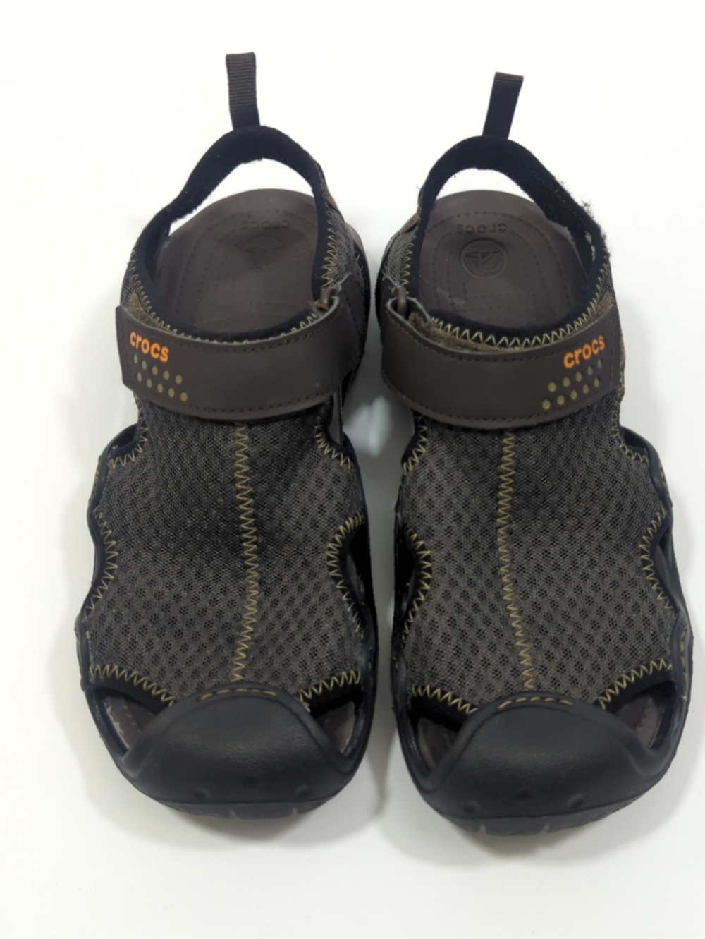 CROCS Men's Swiftwater Brown and Black Mesh Closed-Toe Sport Sandals